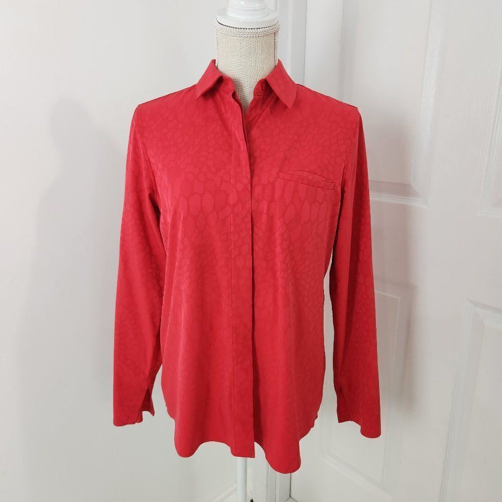 Athleta Urbanite Top Womens XS Red Leopard Vented Commuter Wicking UPF Cooling